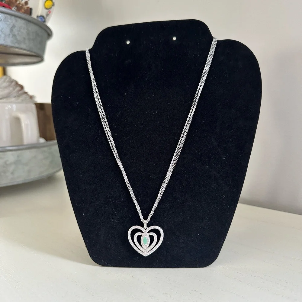 Heart Pendant With 3 strand Necklace with Turquoise in Heart